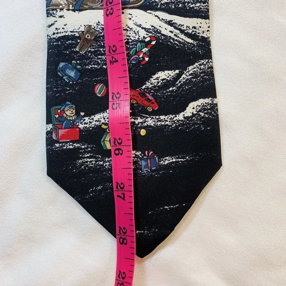 Louis Feraud Christmas Silk Necktie Tie Santa Claus Skis Skiing Outdoorsy Office